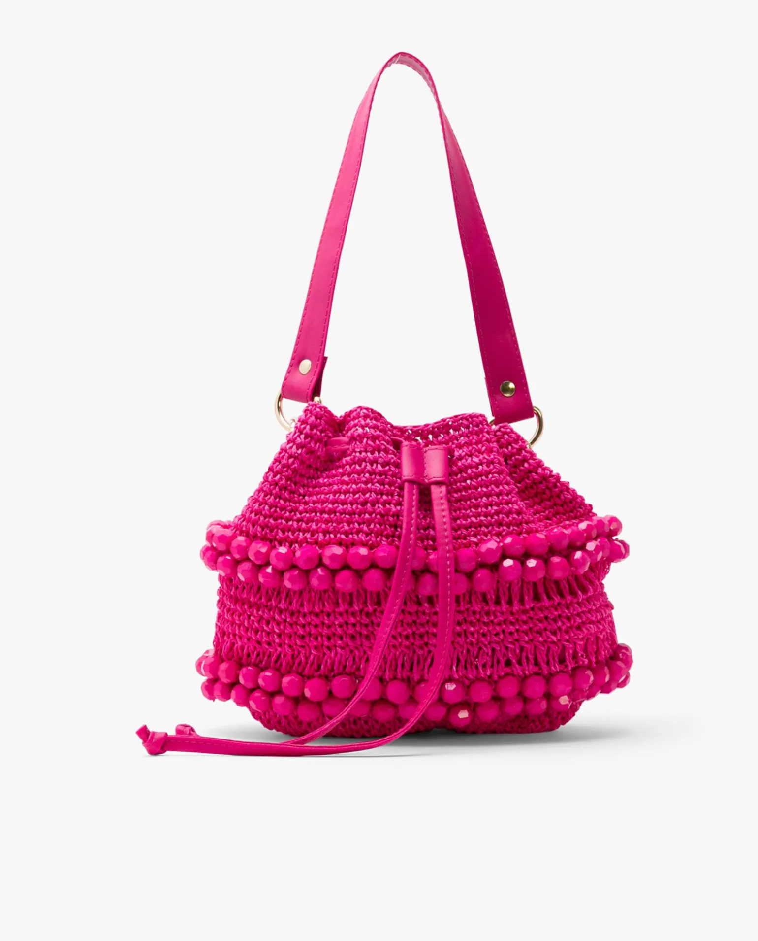 Bandolera Bolas Rafia Fucsia