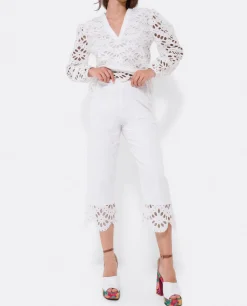 Blusa Escote Pico Guipur Blanco