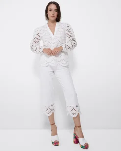Blusa Escote Pico Guipur Blanco