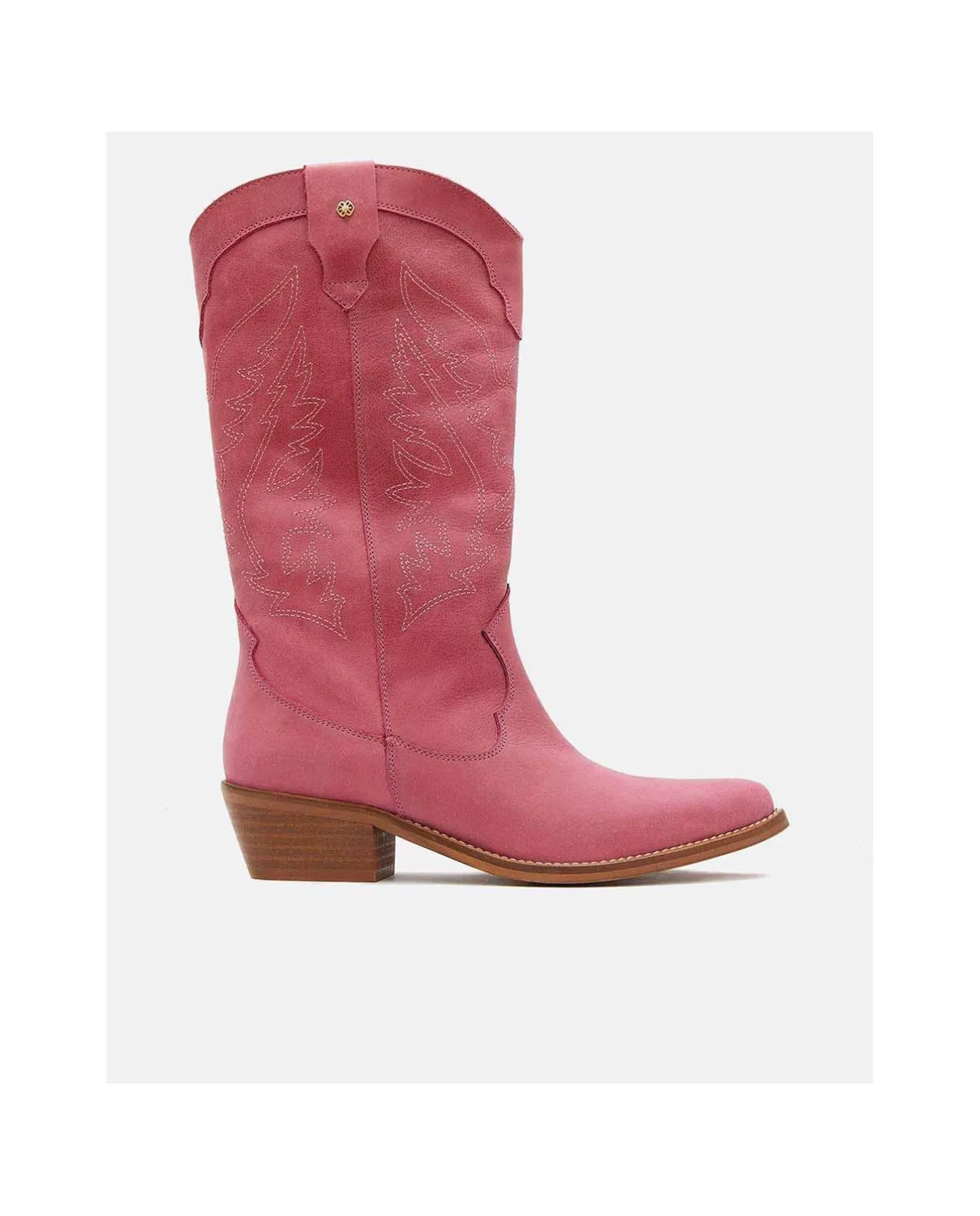 Bota Cowboy Tacón Bajo Napa Fucsia