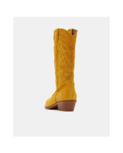Bota Cowboy Tacón Bajo Serraje Mostaza