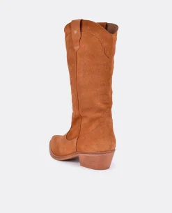 Bota Cowboy Tacón Bajo Serraje Cuero