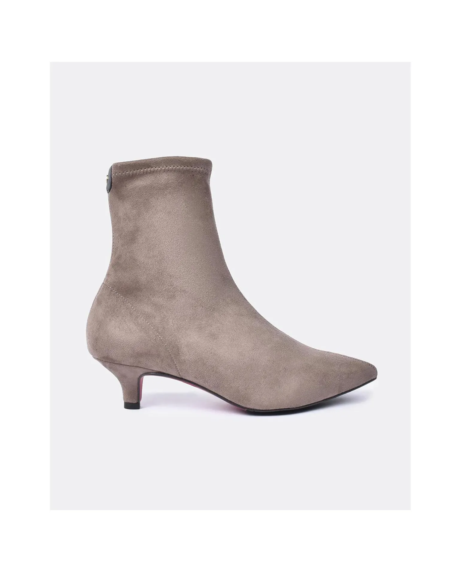 Botin Licra Tacón Bajo Ultrasuede Strech Taupe