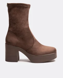 Botin Plataforma Ultrasuede Strech Marron