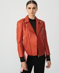 Chaqueta Motera Napa Naranja