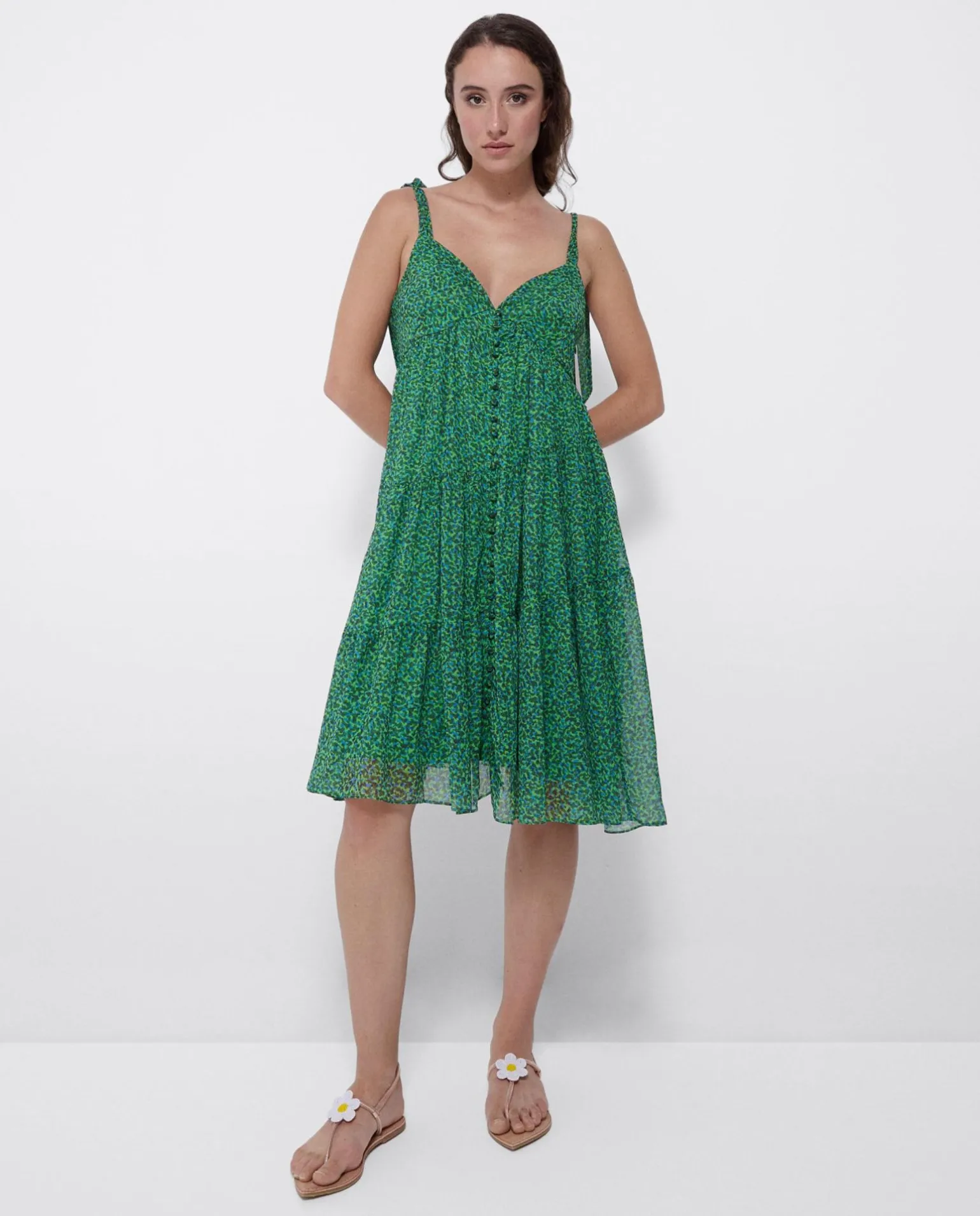 Mini Vestido Vuelo Gasa Leopardo Verde