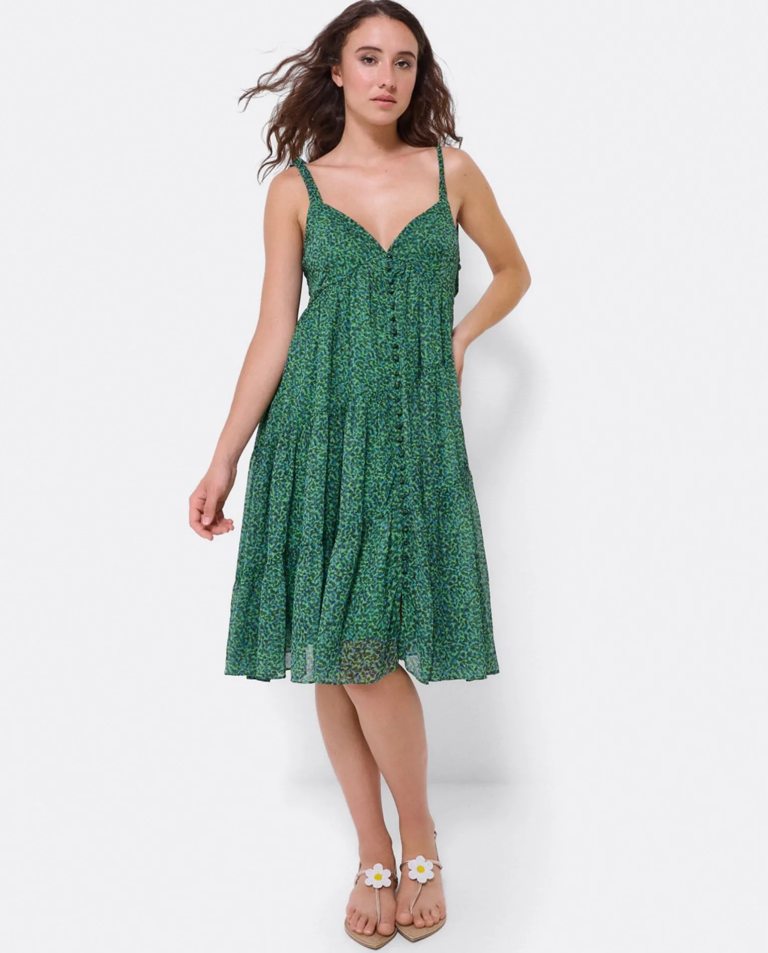 Mini Vestido Vuelo Gasa Leopardo Verde