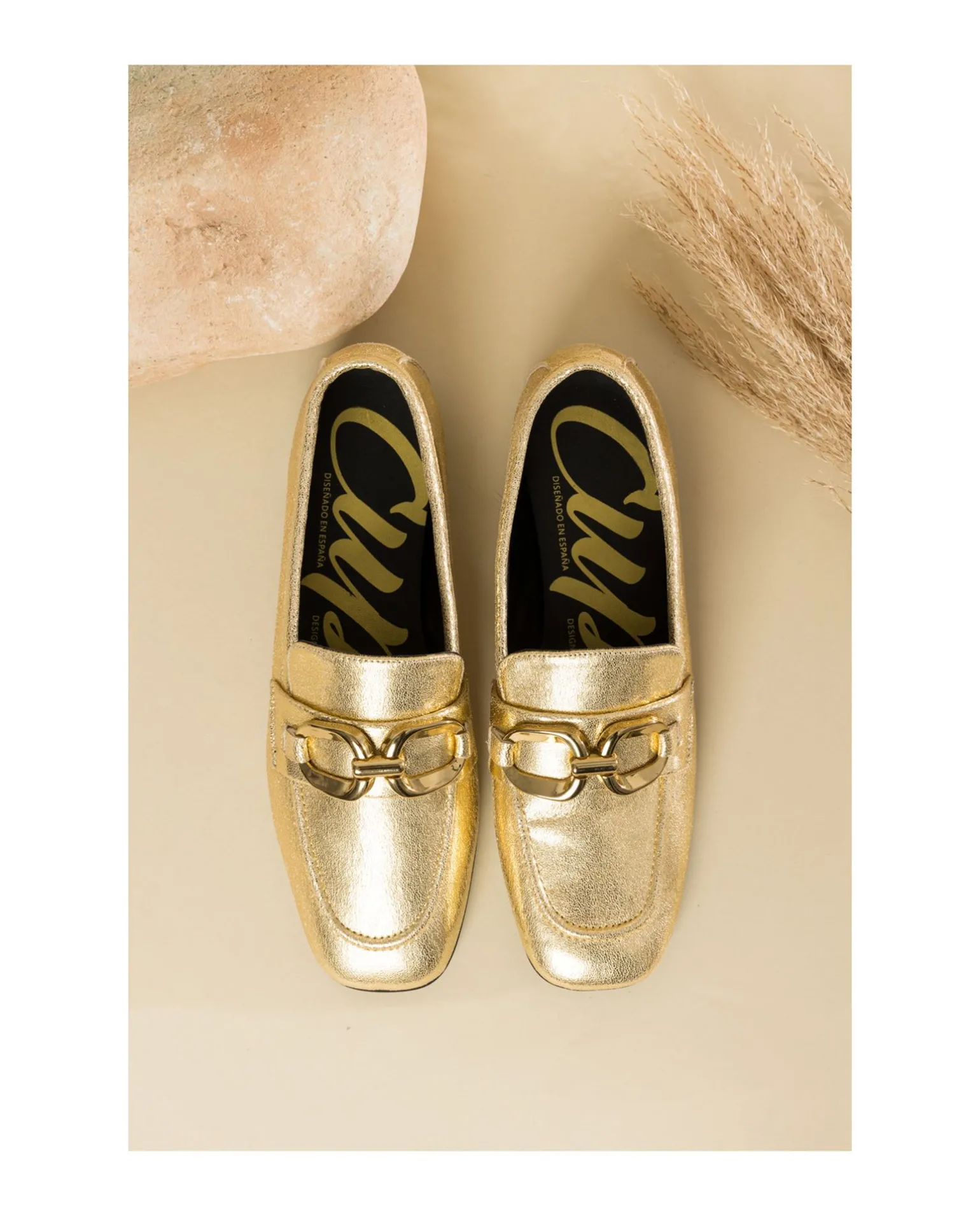 Mocasin Hebilla Lame Metalizado Oro