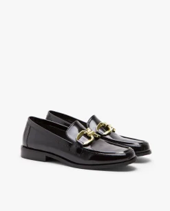 Mocasin Plano Charol Piel Negro