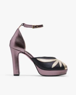 Pala Talon Peep Toe Lame Metalizado Bronce