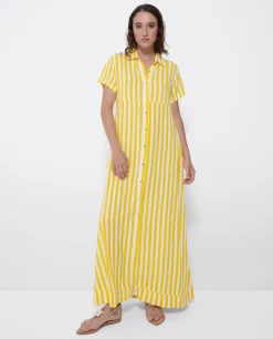 Vestido Camisero Largo Viscosa Amarillo