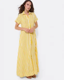 Vestido Camisero Largo Viscosa Amarillo