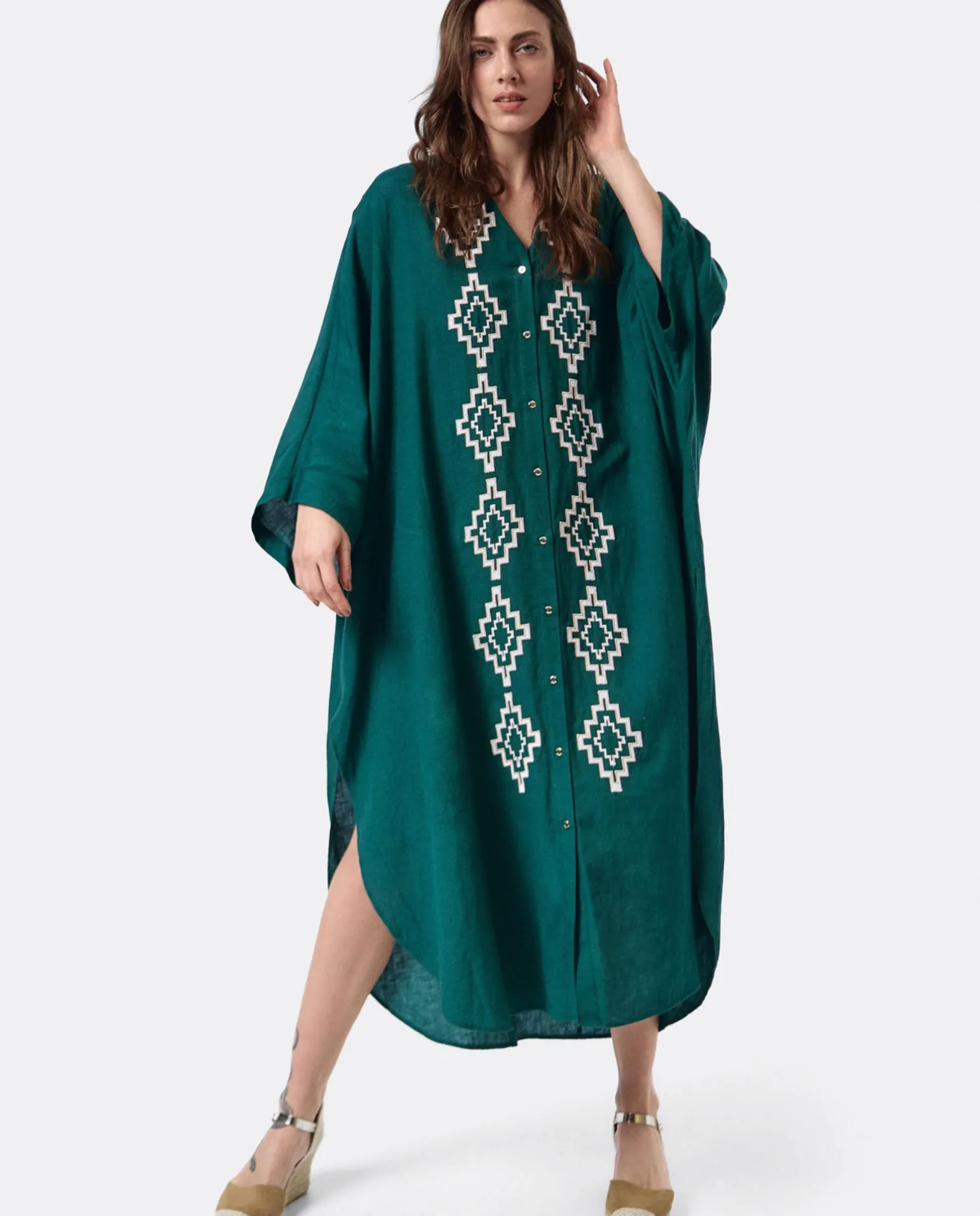 Vestido Camisero (S-M) Lino Verde