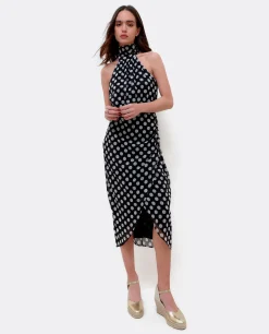 Vestido Escote Halter Gasa Lunares