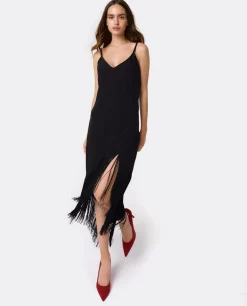 Vestido Flecos Manila Crep Negro