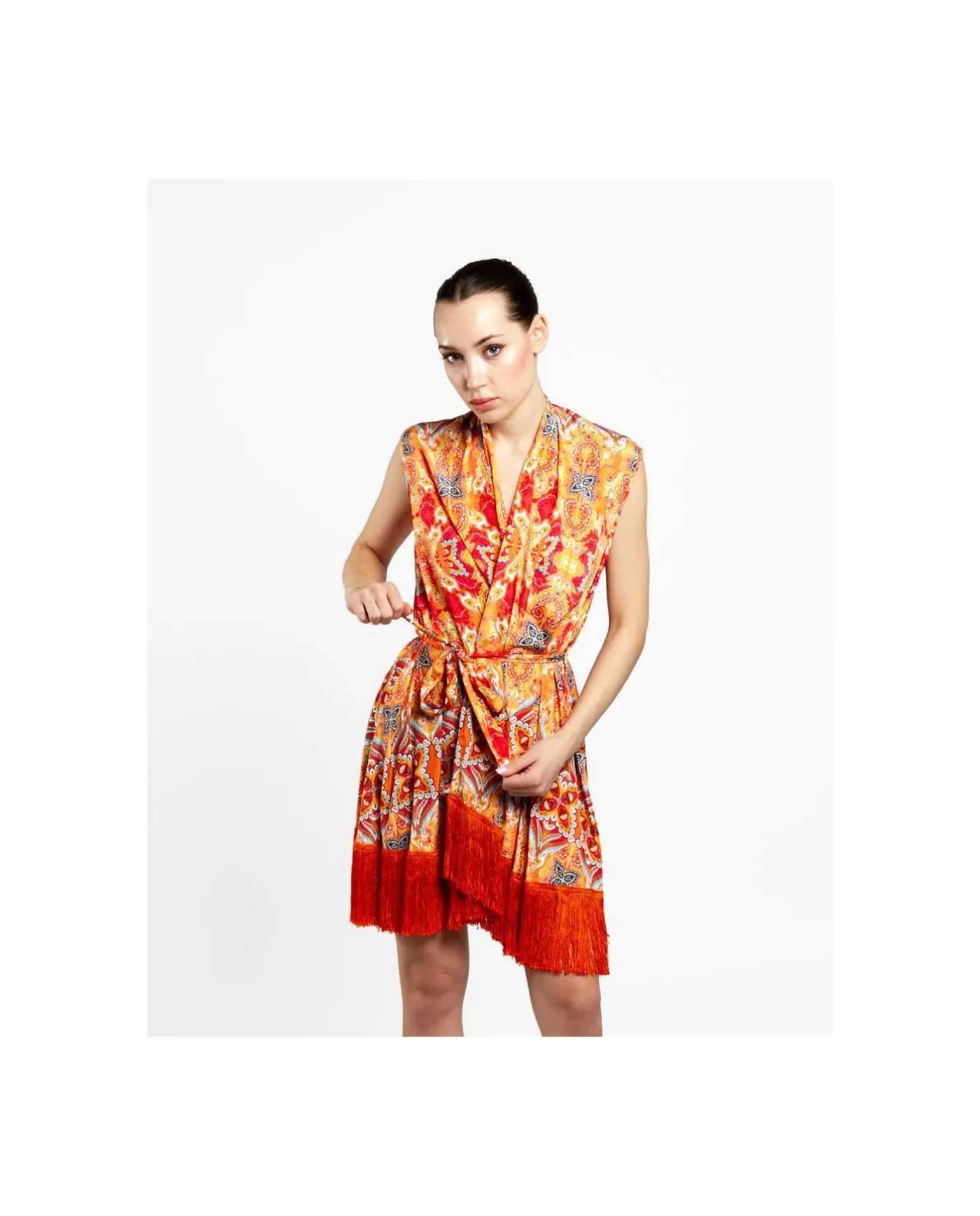 Vestido Kimono Saten Estampado Cachemiras