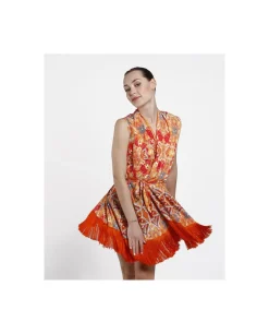 Vestido Kimono Saten Estampado Cachemiras