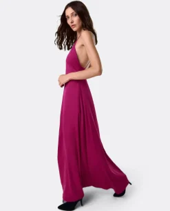 Vestido Largo Fiesta Tirantes Saten Fucsia
