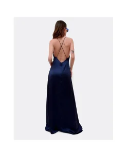 Vestido Largo Fiesta Tirantes Saten Marino