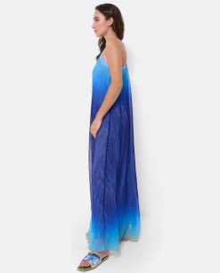 Vestido Largo Tirantes Bambula Azul