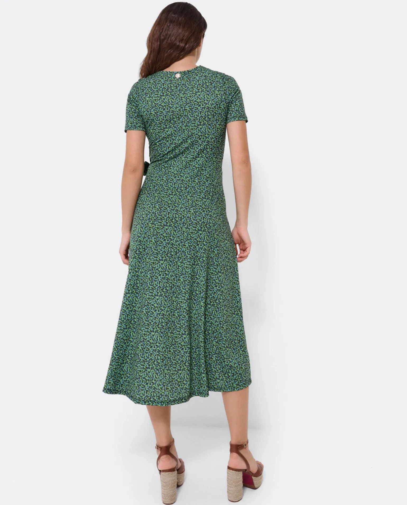 Vestido Manga Corta Nudo Delantero Punto Leopardo