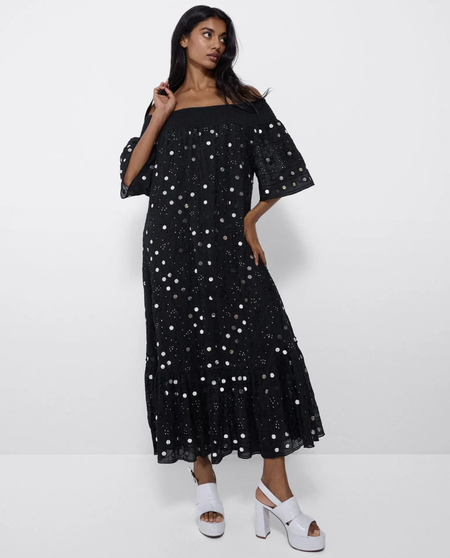 Vestido Midi Espejos Algodon Negro